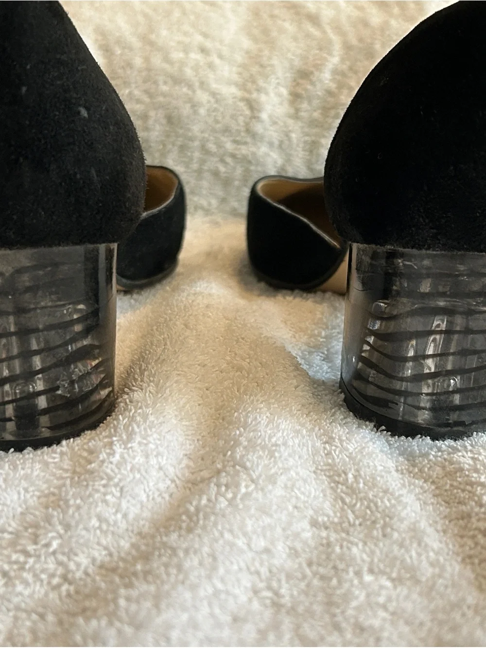 Black Suede Low Block Heel Pumps